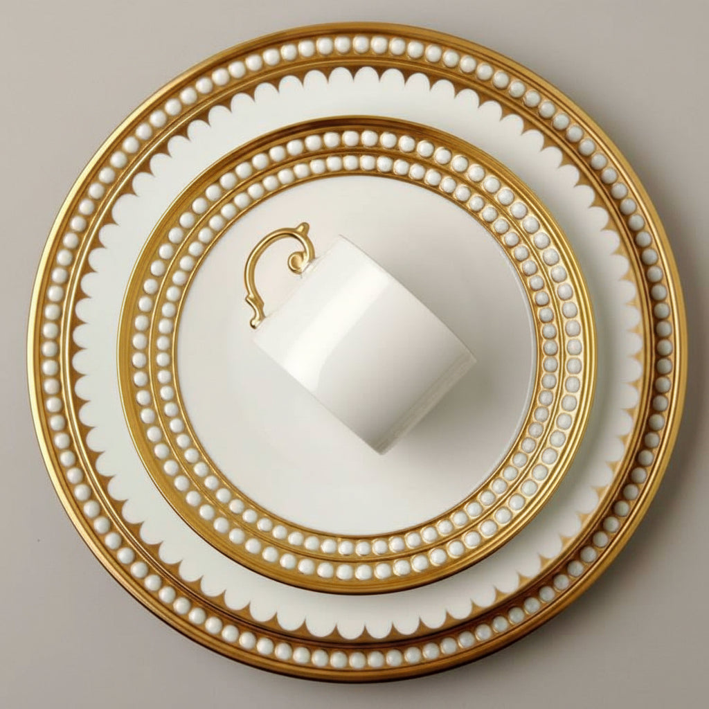 L'Objet Perlae gold espresso cup and saucer, gift box of 6, view 5 | Cayen Home