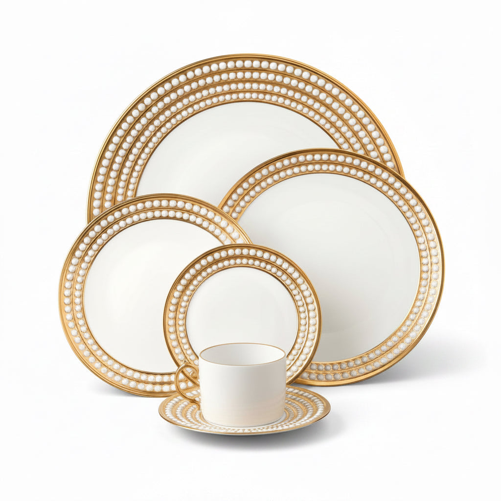 L'Objet Perlae gold tea cup and saucer, gift box of 2, view 2 | Cayen Home