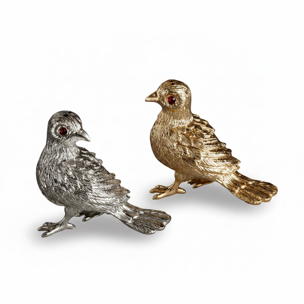 L'Objet bird napkin rings, platinum with blue crystals, view 2 | Cayen Home