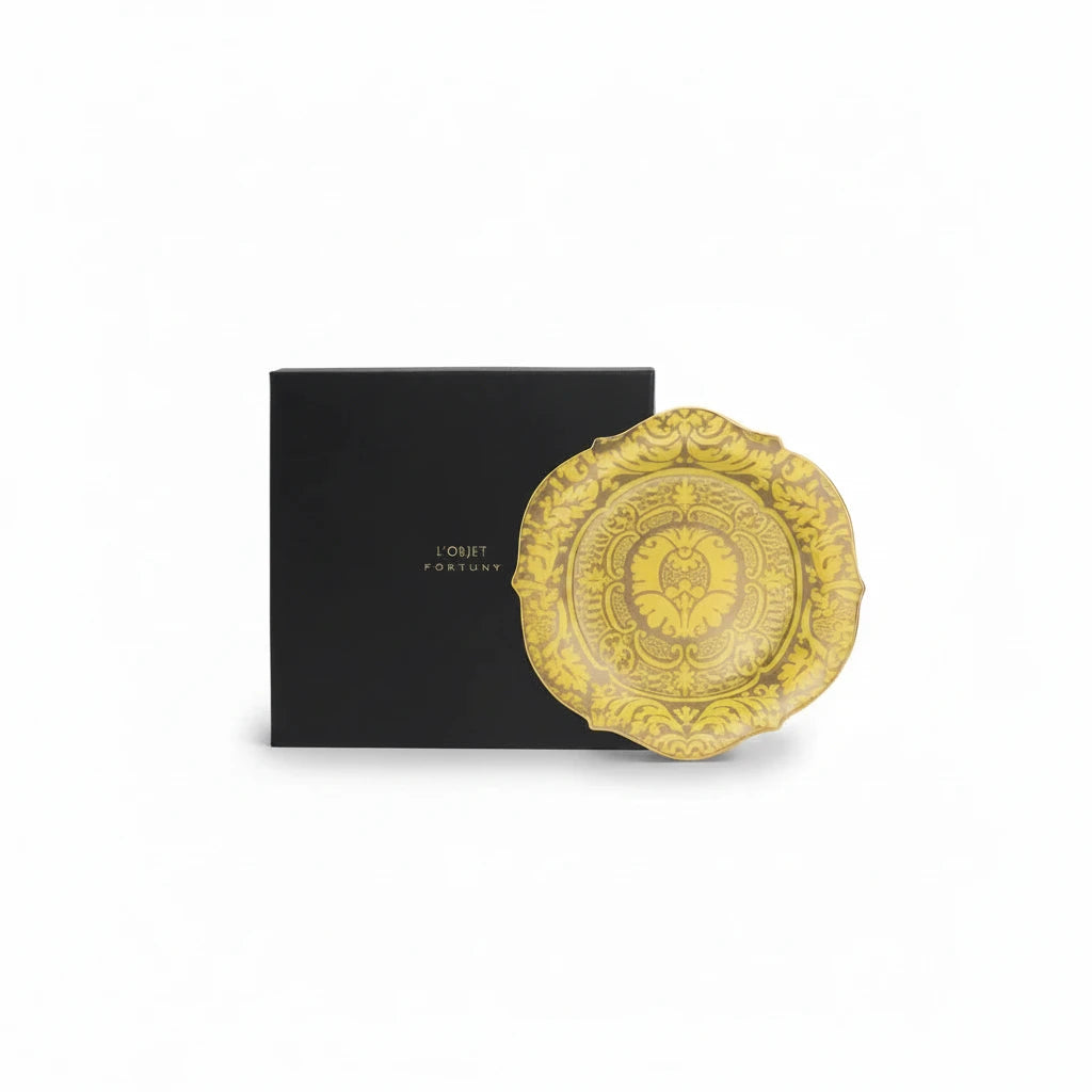 L'Objet Fortuny Orsini yellow round platter, large, view 4 | Cayen Home