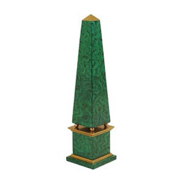 Maitland-Smith hand-painted faux malachite obelisk with brass accents | Cayen Home