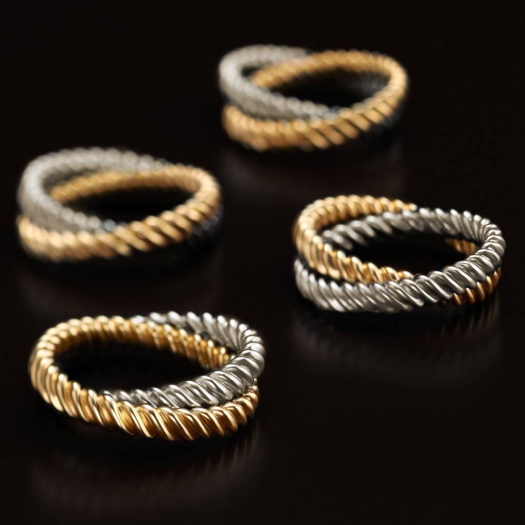 L'Objet Deco Twist napkin jewels, gold and platinum, set of 4, view 2 | Cayen Home