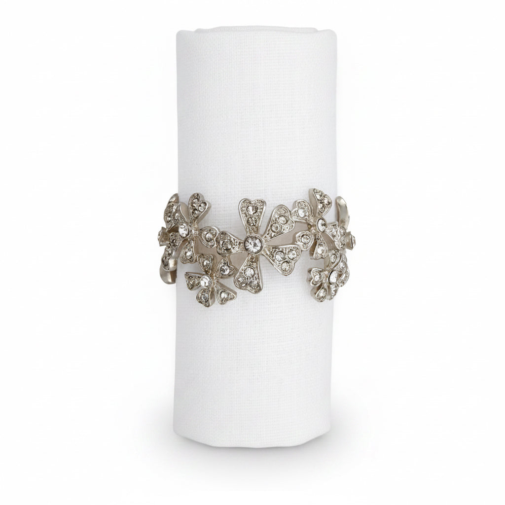 L'Objet Garland napkin jewels, platinum with white crystals, set of 4 | Cayen Home