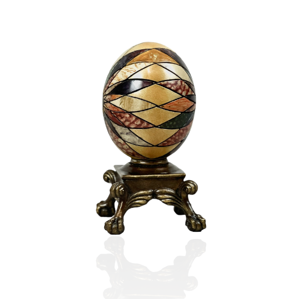 Polychrome egg on antiqued brass stand | Cayen Home