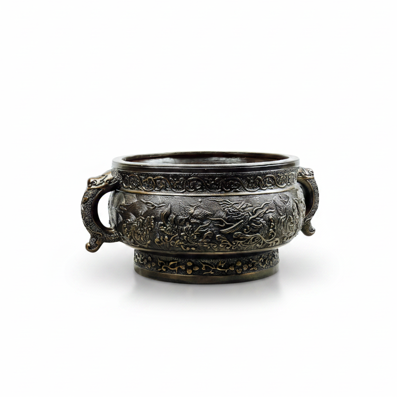 Chinese handled bronze water bowl | Cayen Home