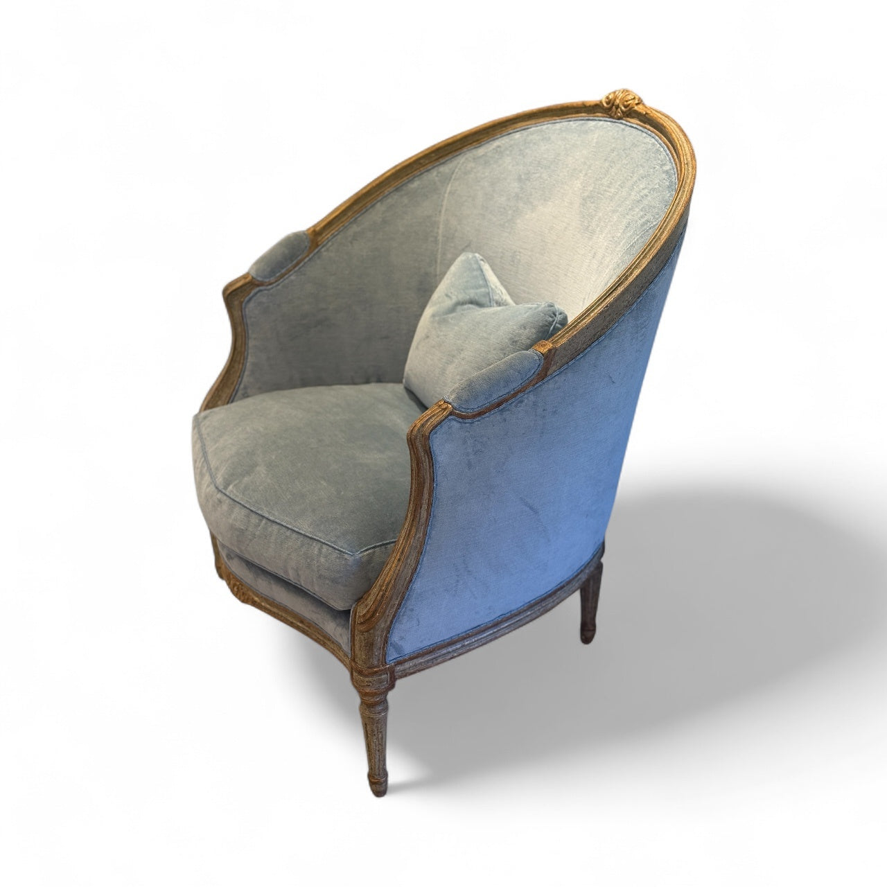 Louis XVI painted and gilded barrel-back bergere chair, view 2 | Cayen Home