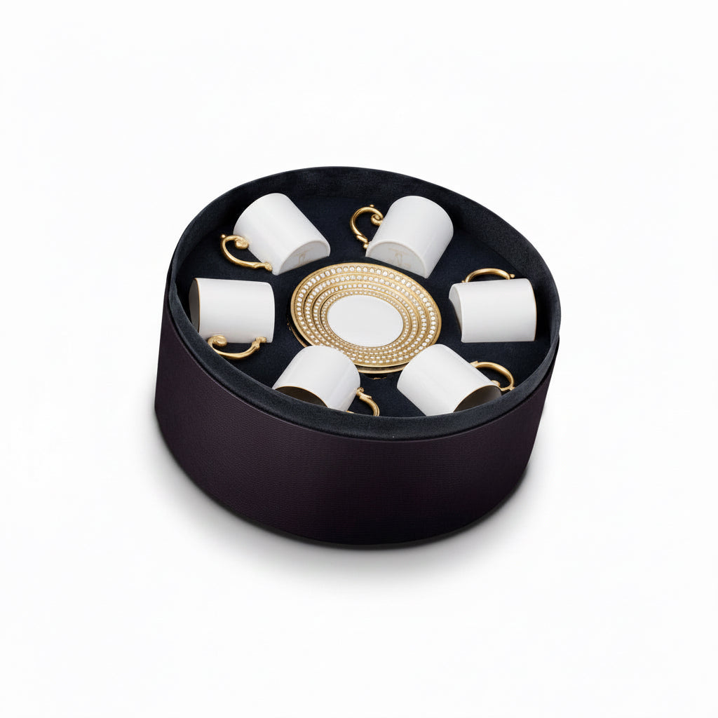 L'Objet Perlae gold espresso cup and saucer, gift box of 6 | Cayen Home