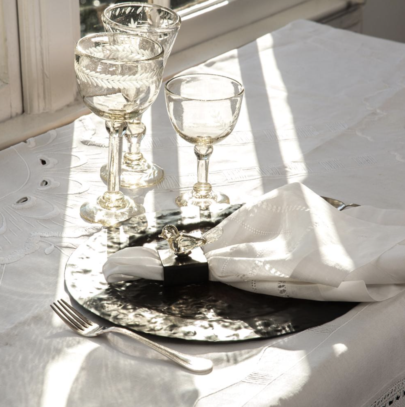 Jan Barboglio double hammered iron charger, 14 inch, view 2 | Cayen Home