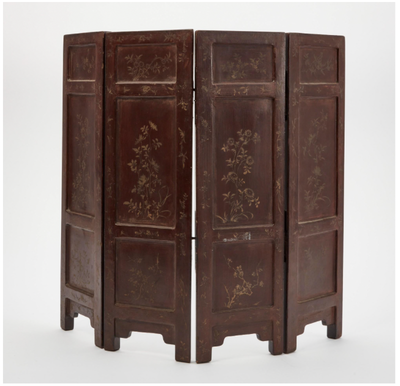 Chinese porcelain and lacquered wood four-panel table screen, view 2 | Cayen Home