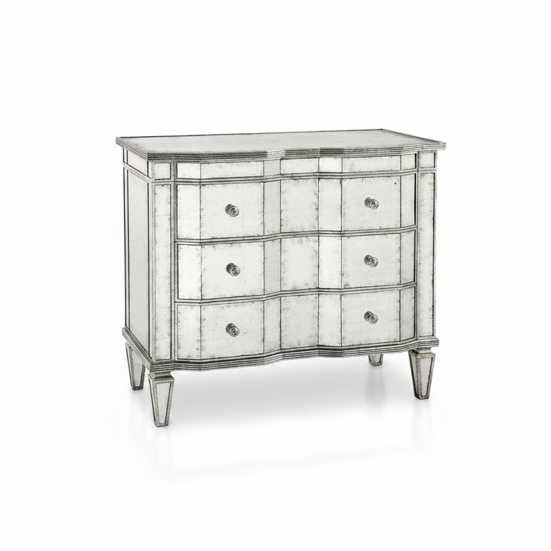 John-Richard eglomise three-drawer chest with silver-leaf molding | Cayen Home