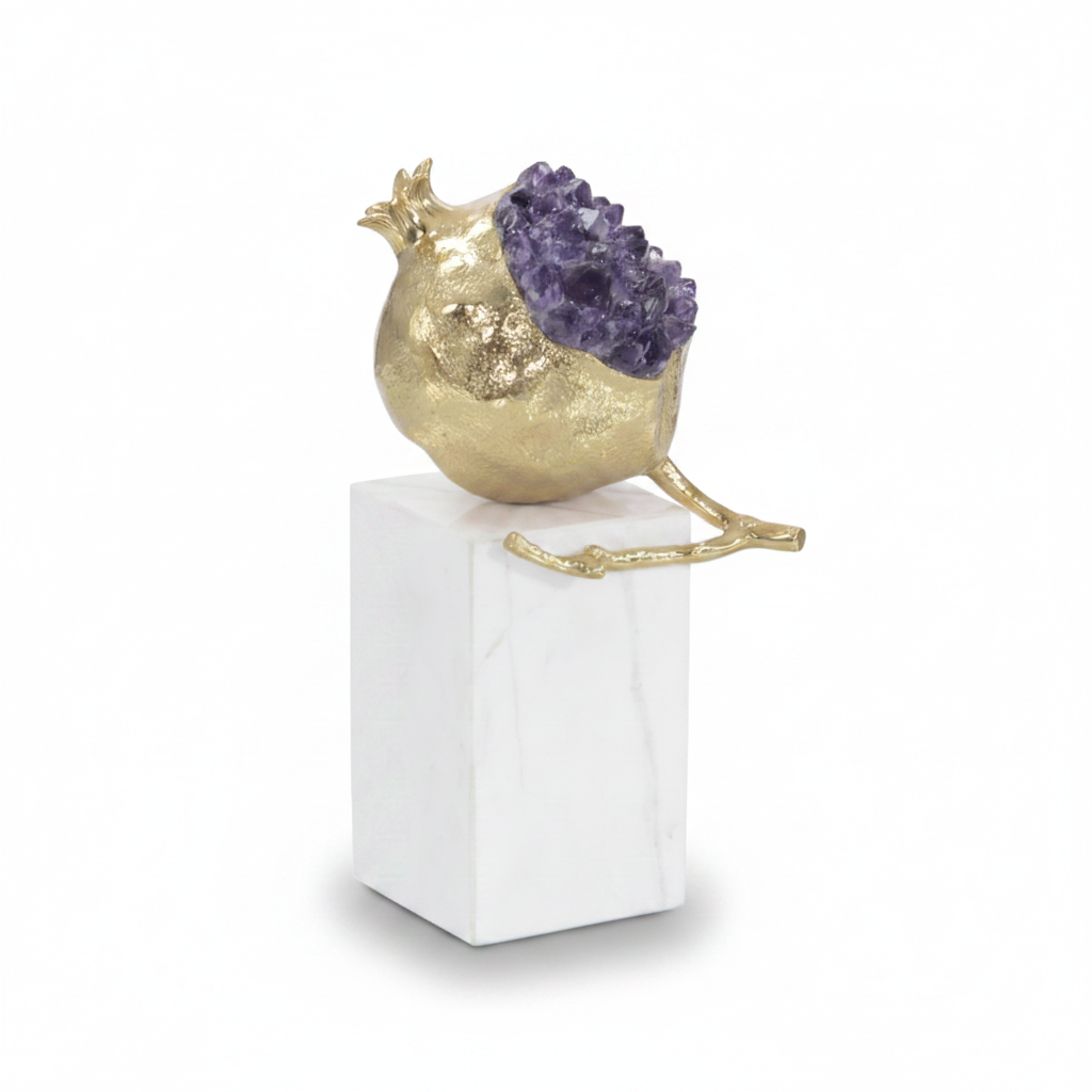 John-Richard brass and amethyst pomegranate sculpture II | Cayen Home