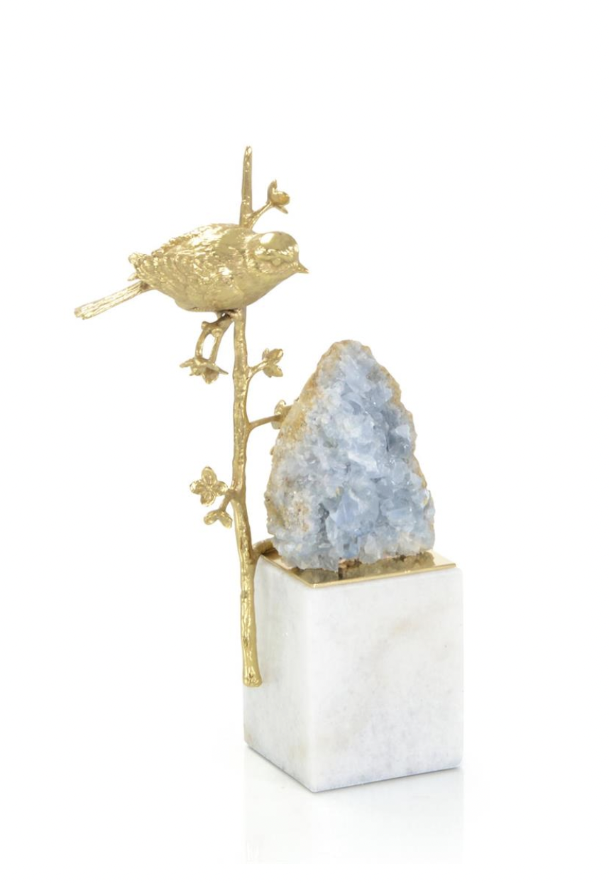 John-Richard brass bird and cyanite geode sculpture II | Cayen Home