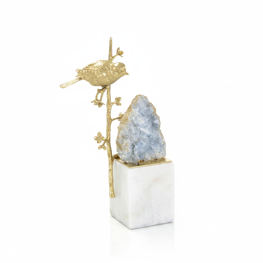 John-Richard brass bird and cyanite geode sculpture II | Cayen Home