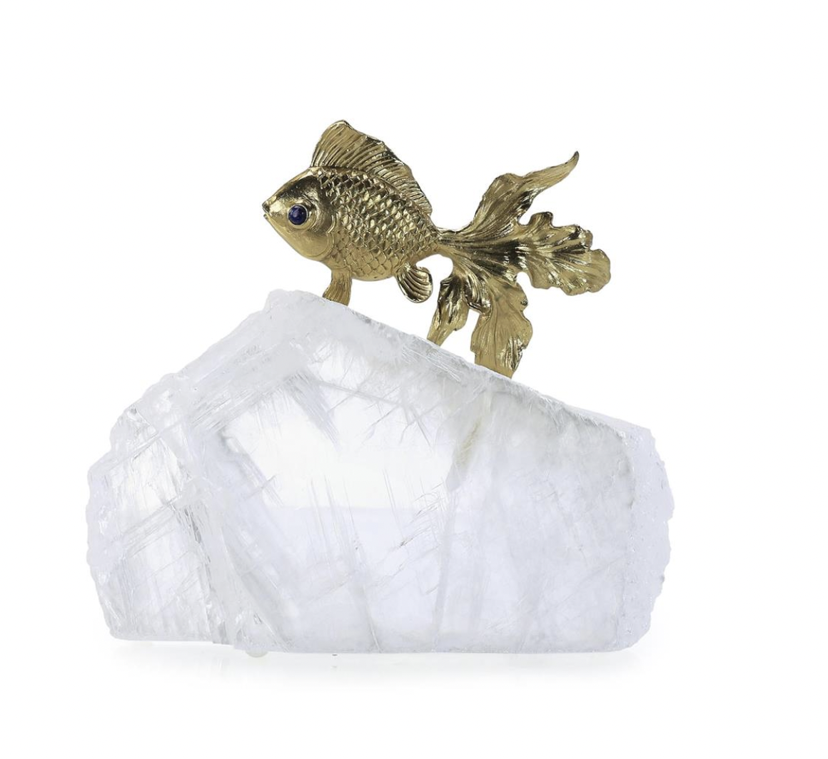 John-Richard Goldfish sculpture II on selenite | Cayen Home