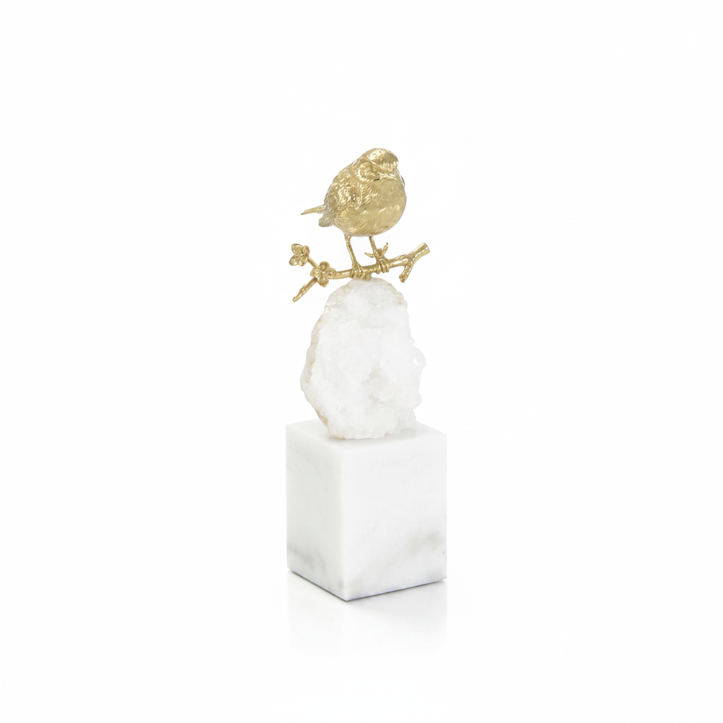 John-Richard brass bird and quartz sculpture II | Cayen Home