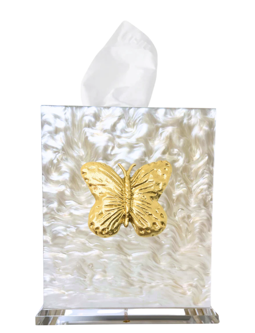 Southern Tribute butterfly boutique tissue box cover, pearl | Cayen Home
