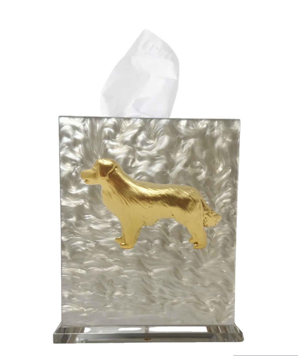 Southern Tribute golden retriever boutique tissue box cover, pearl | Cayen Home
