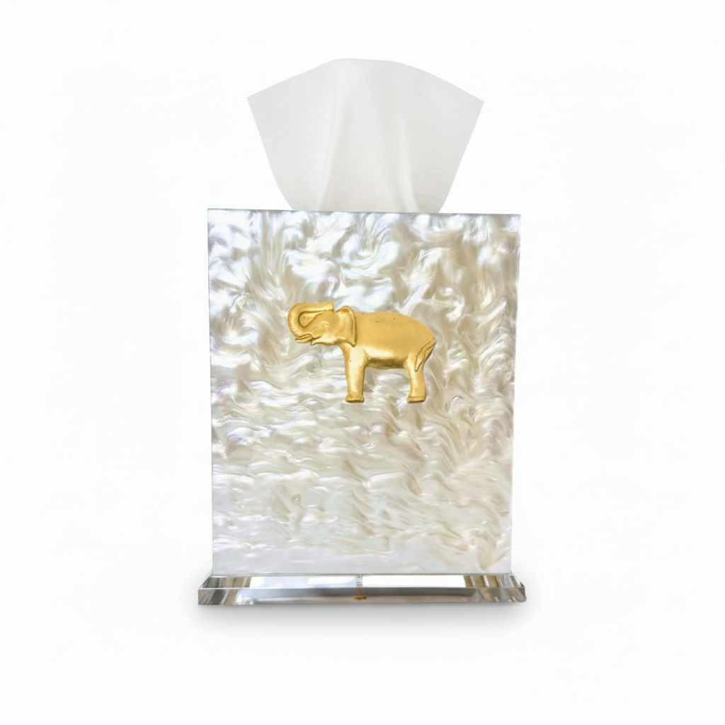 Southern Tribute elephant boutique tissue box cover, pearl | Cayen Home