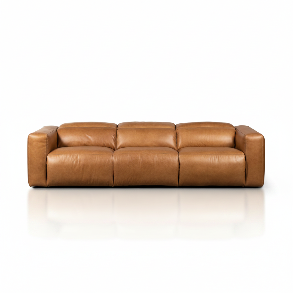 Brown leather recliner sofa on a white background