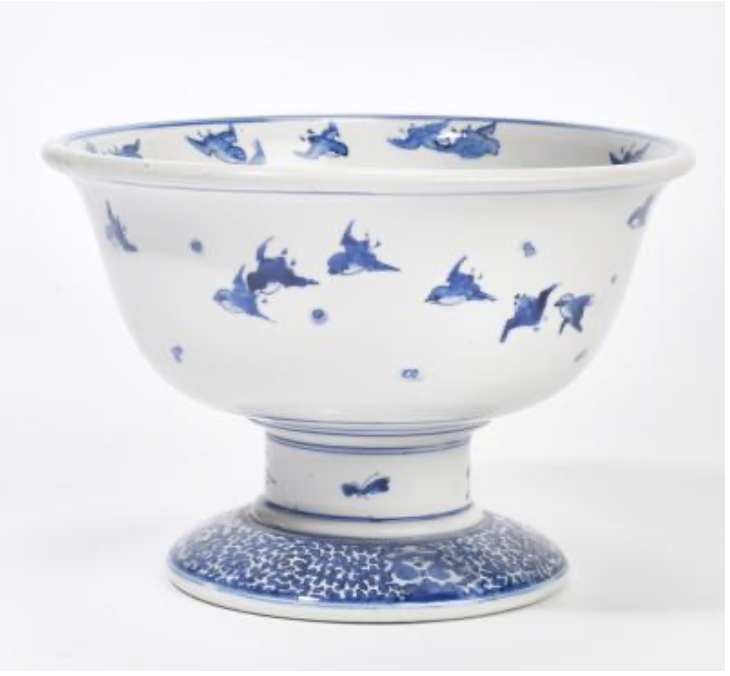 Vintage Chinese porcelain pedestal bowl with flying birds | Cayen Home