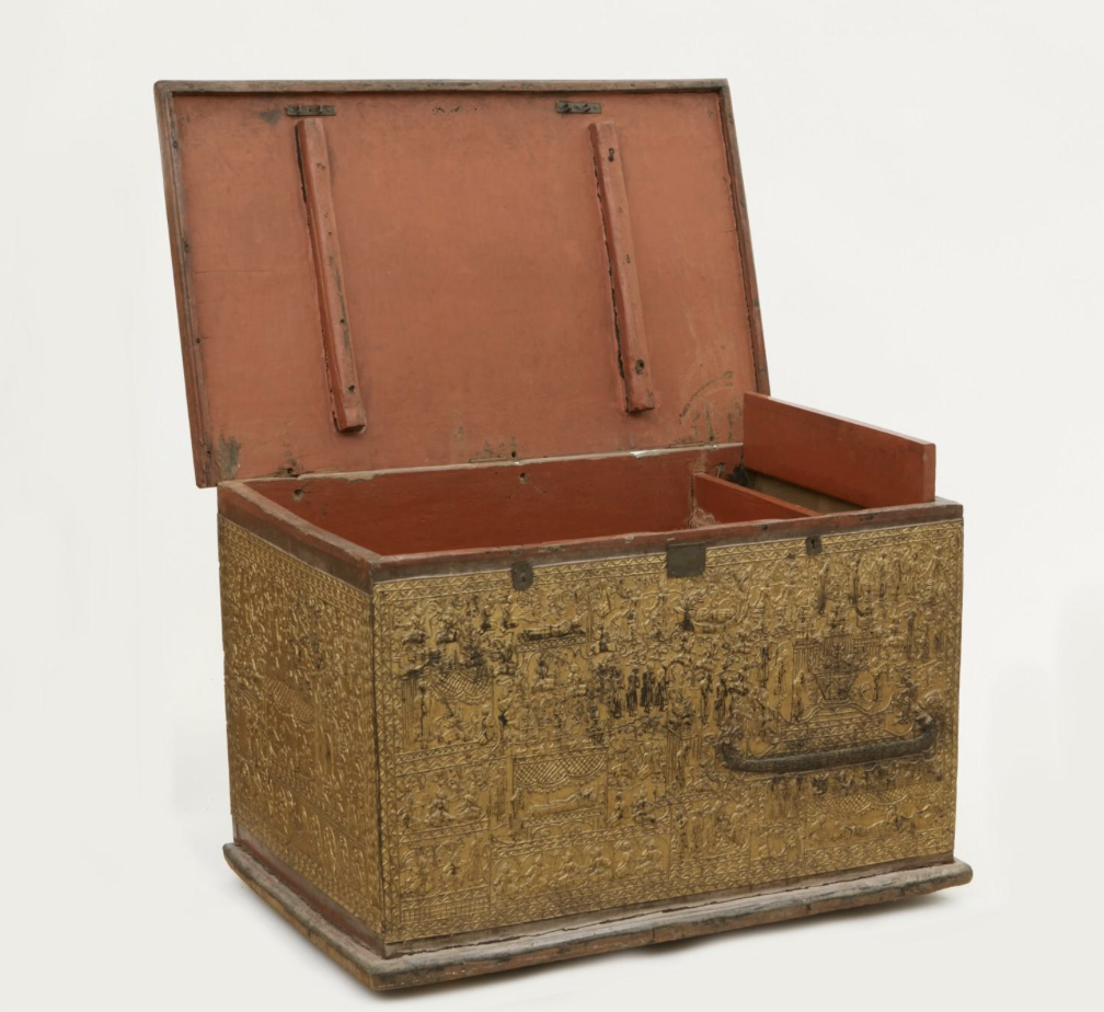 Southeast Asian gilt repousse decorated chest, view 4 | Cayen Home