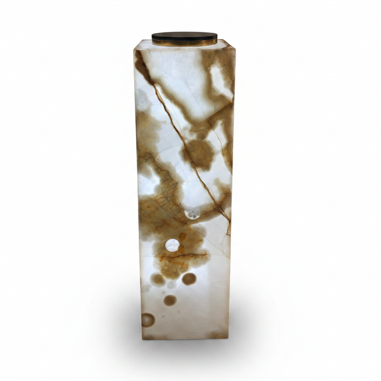 Pearlescent onyx pedestal luminary, 12x12x40in | Cayen Home
