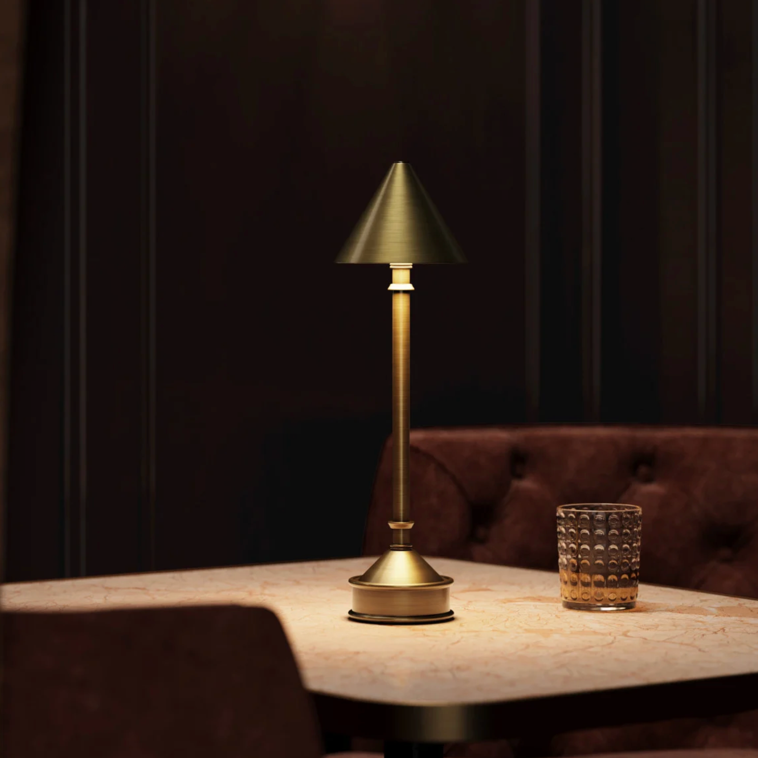 Currey & Co Traipse brass cordless table lamp, view 2 | Cayen Home