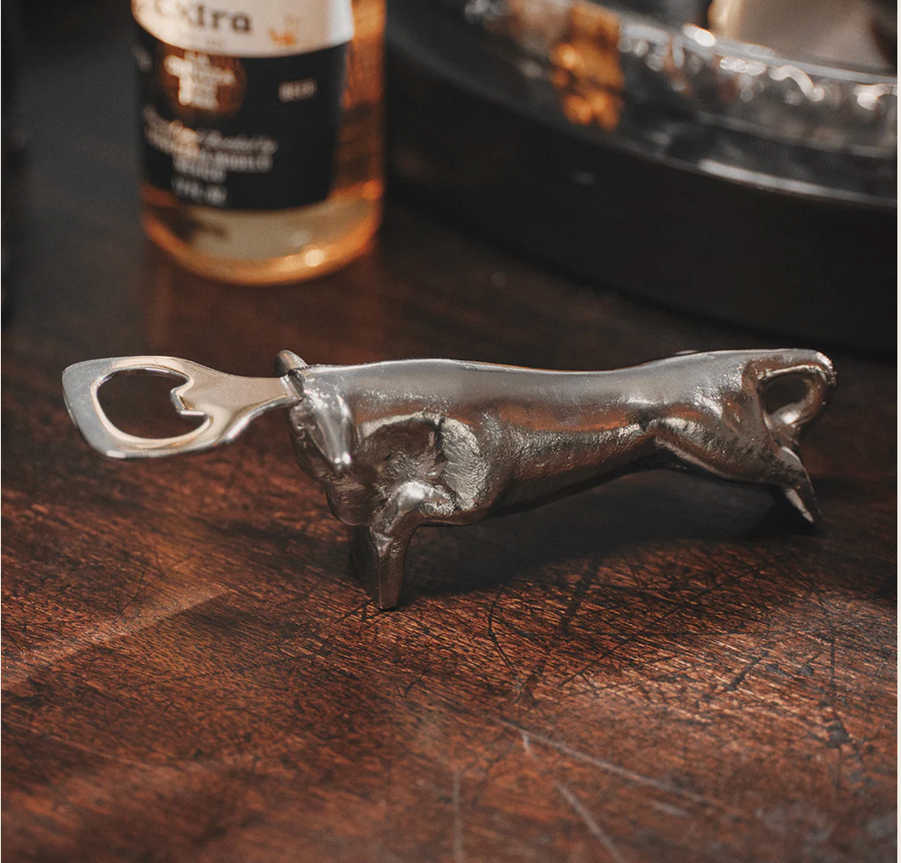 Jan Barboglio El Toro bottle opener, nickel, view 2 | Cayen Home