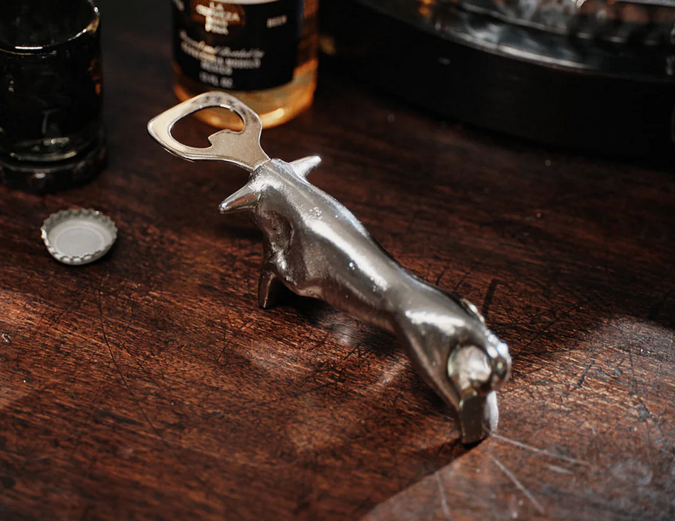 Jan Barboglio El Toro bottle opener, nickel, view 3 | Cayen Home