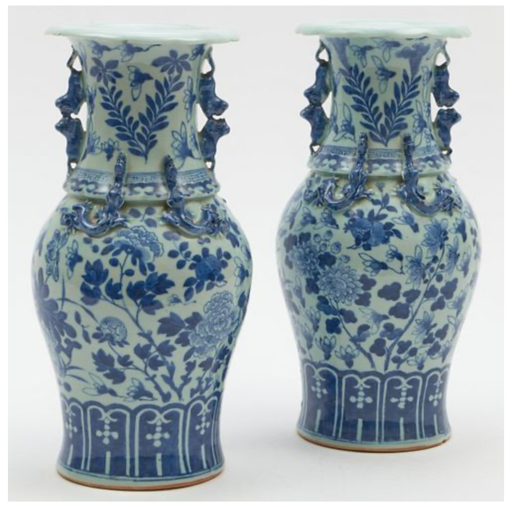 Chinese blue and white porcelain baluster vases, pair | Cayen Home