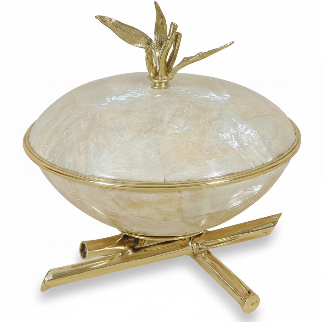 Maitland-Smith bamboo-motif white oyster shell bowl | Cayen Home