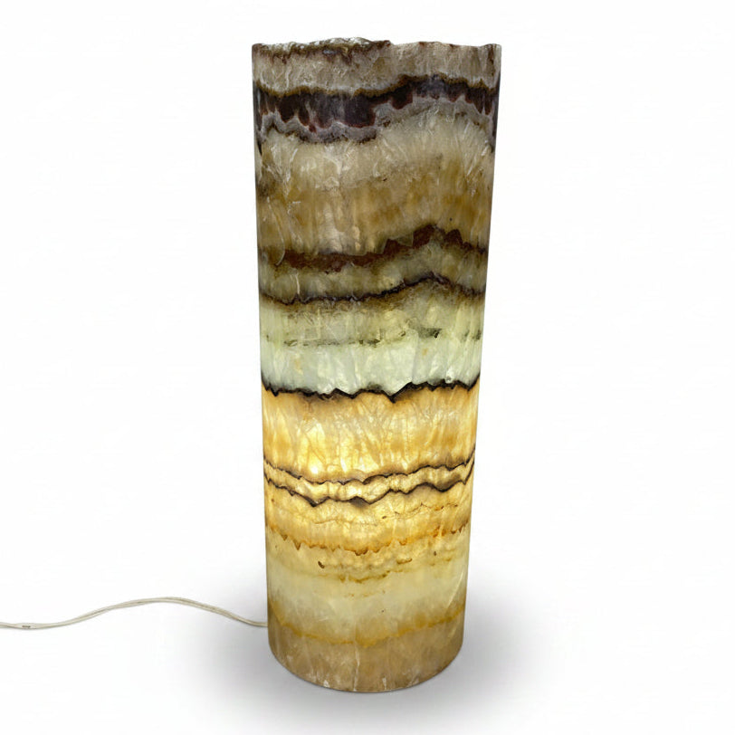 Serpentine onyx cylindrical lamp, rustic edge | Cayen Home