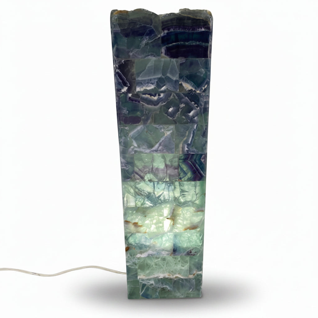 Fluorite prism marquetry lamp, rustic edge | Cayen Home
