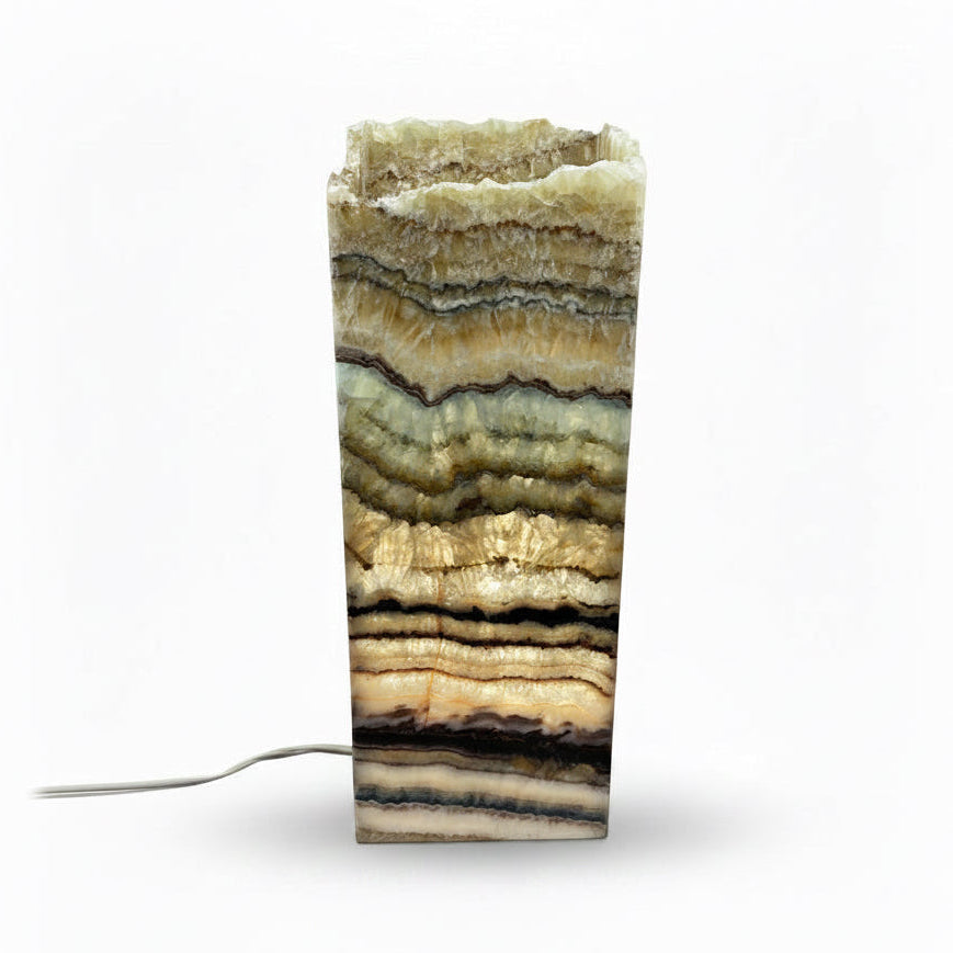 Serpentine onyx prism lamp, rustic edge, 20x20x50cm | Cayen Home