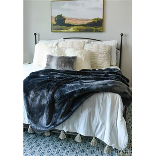 Graphite mink faux fur throw, 60x72, view 2 | Cayen Home