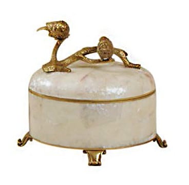 Maitland-Smith white hammer shell inlaid box with cast brass bird accents | Cayen Home