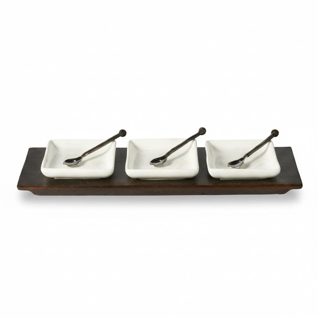 Jan Barboglio Tres Servidor with 3 ceramic trays, view 2 | Cayen Home