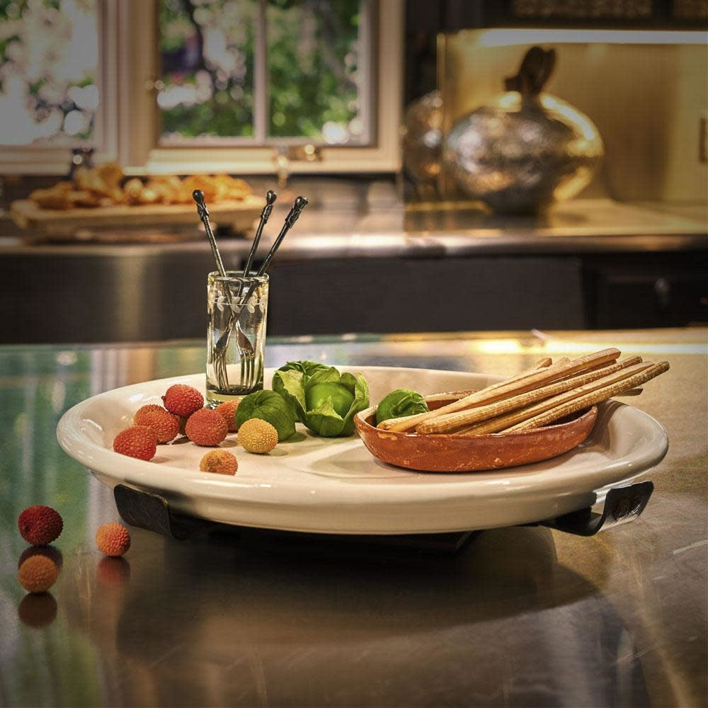 Jan Barboglio Floja Susana lazy Susan with white ceramic platter, view 2 | Cayen Home