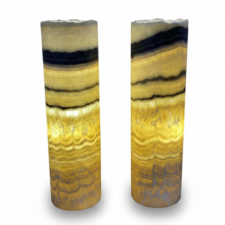 Zebra onyx cylindrical lamp, rustic edge, 15x50cm | Cayen Home