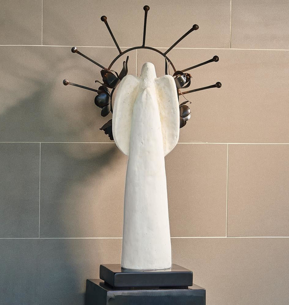 Jan Barboglio Angelica angel with forged wreath of roses, view 2 | Cayen Home