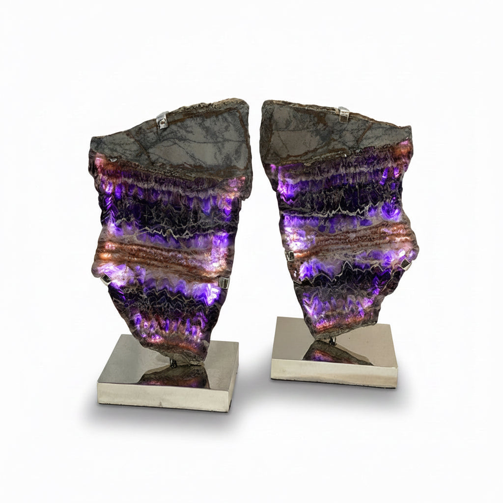 Chevron amethyst slice lamp, stainless base | Cayen Home