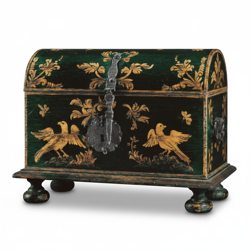 Alfonso Marina hand-painted wood small coffer with eagles and iron hardware | Cayen Home
