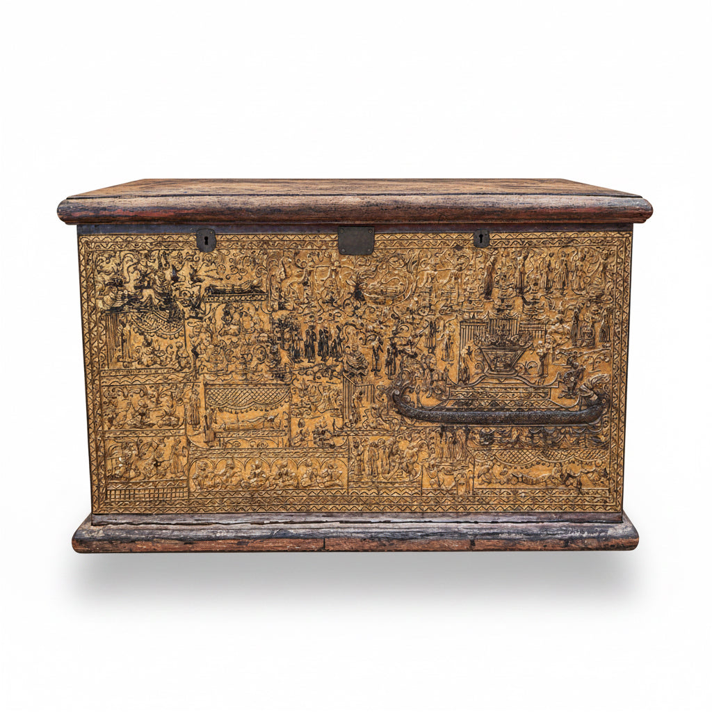 Southeast Asian gilt repousse decorated chest