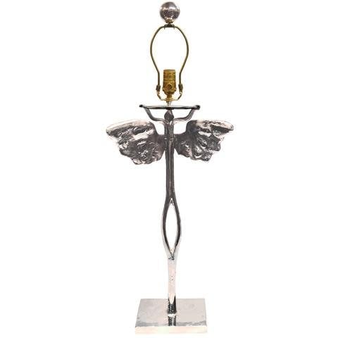Jan Barboglio Guardian Angel lamp, nickel shade, view 2 | Cayen Home