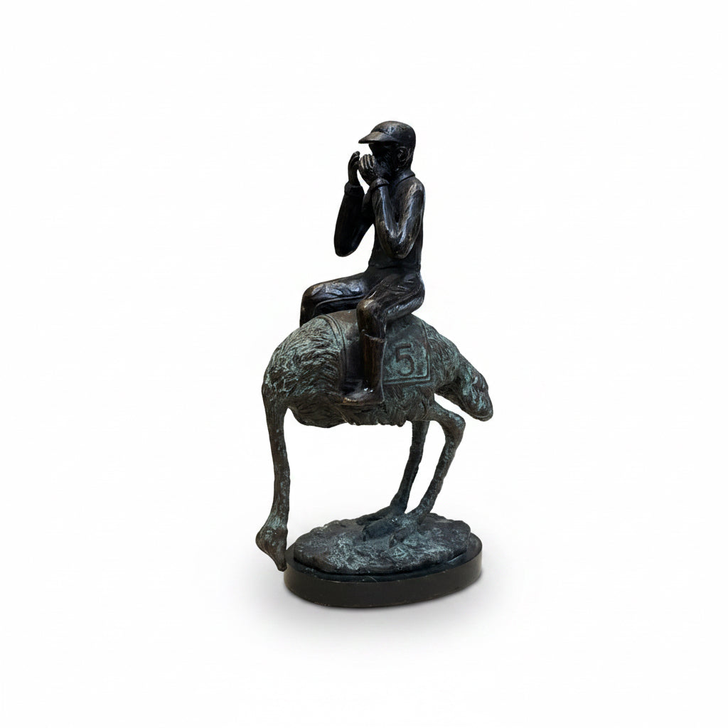 Bronze Statues of Monkeys Riding Ostriches - Pair