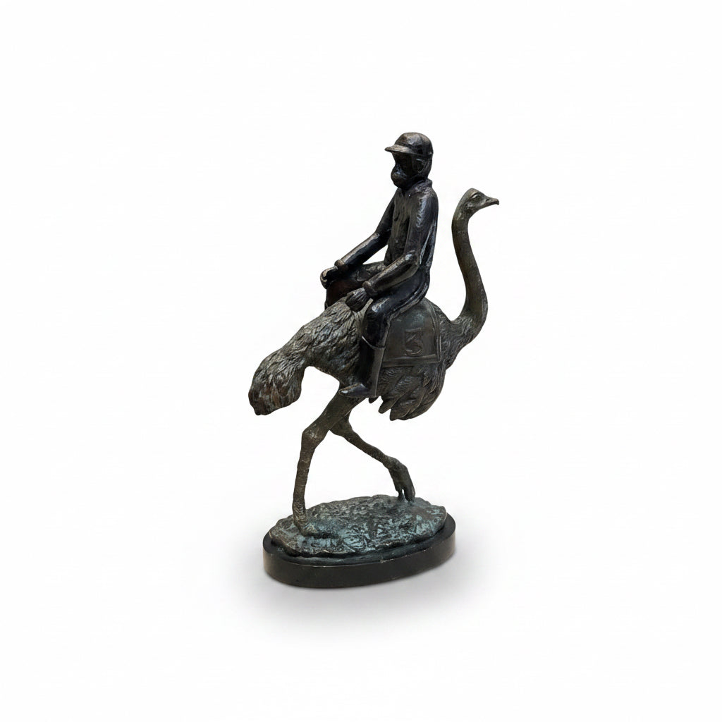 Bronze Statues of Monkeys Riding Ostriches - Pair