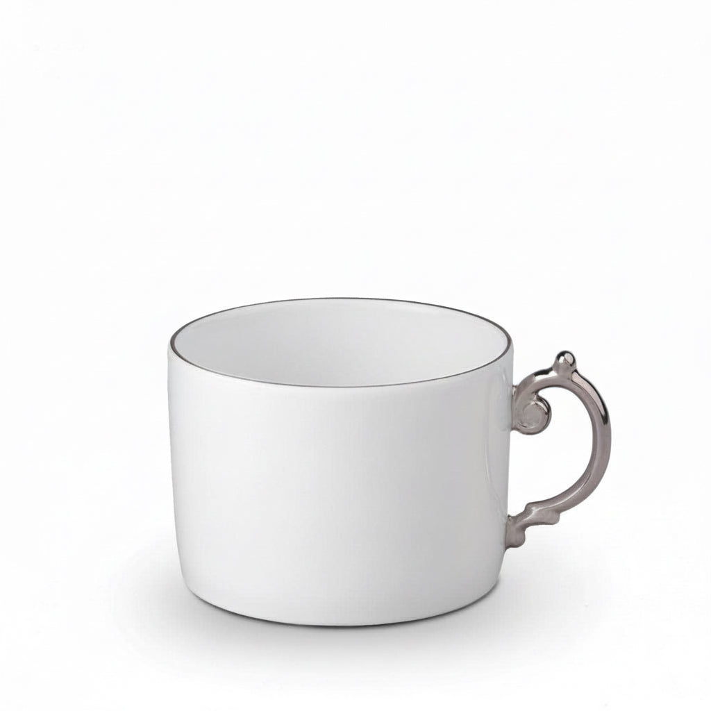 L'Objet Aegean tea cup and saucer, gift box of 2, platinum, view 2 | Cayen Home