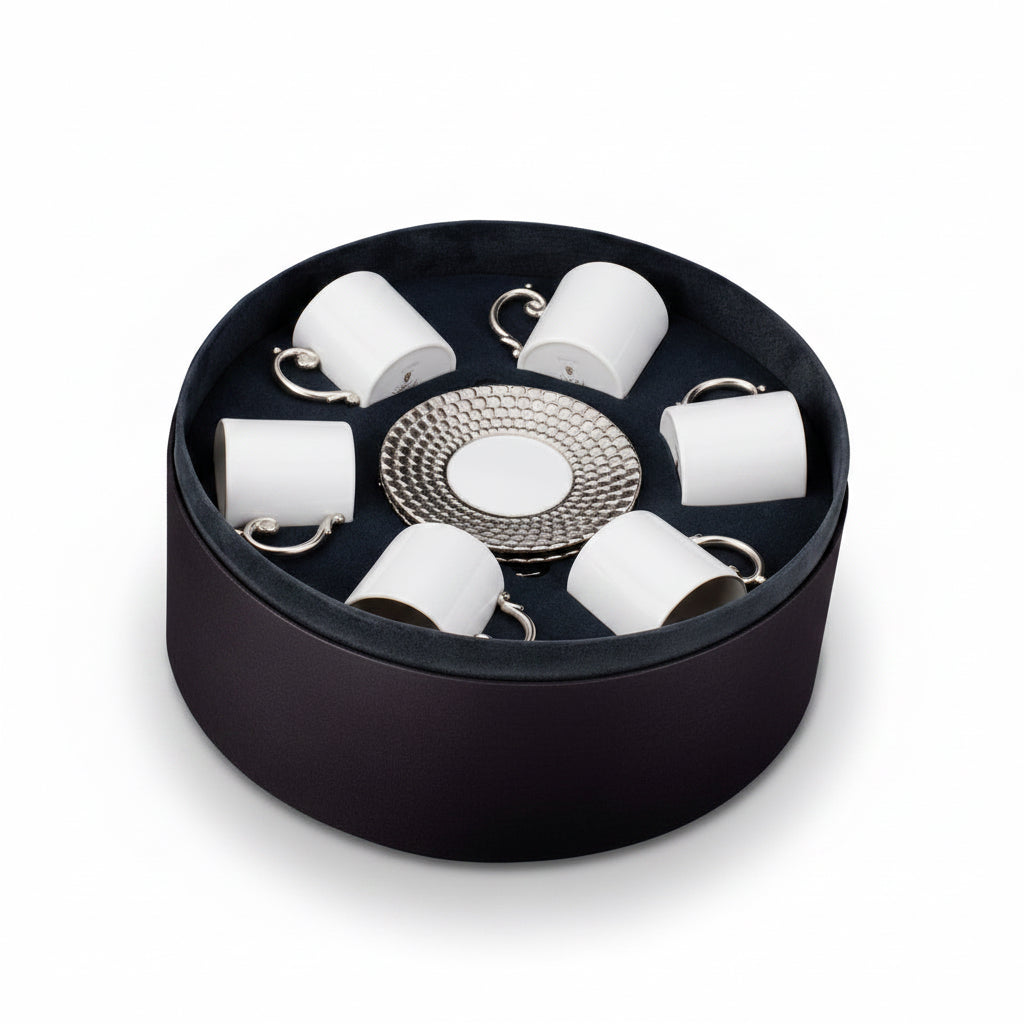 L'Objet Aegean espresso cup and saucer, gift box of 6, platinum | Cayen Home