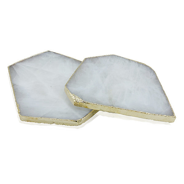 Rock crystal quartz coasters with gold trim, set of 2 | Cayen Home