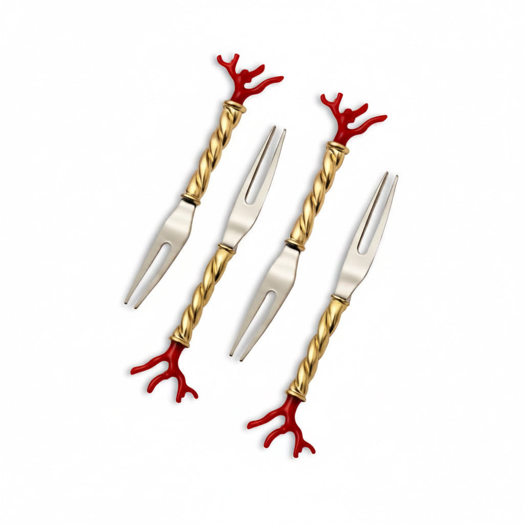 L'Objet Coral two-prong cocktail picks, set of 4 | Cayen Home